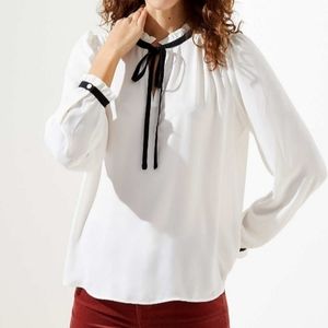 Loft white top with black bow tie